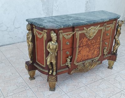 Commode Louis XVI style Jean-Henry Riesener en hêtre bronze et marbre 20ème
