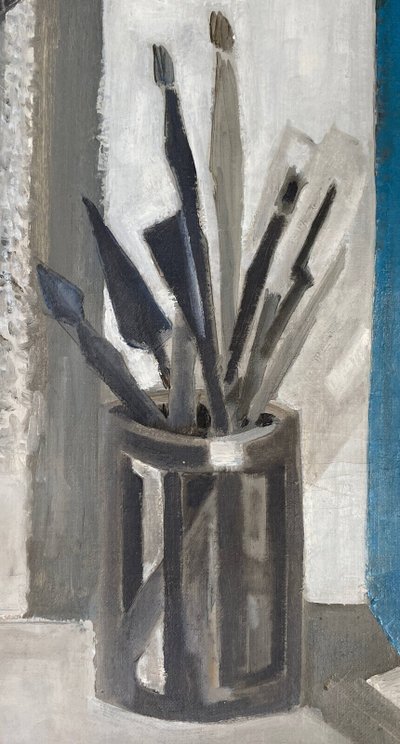 Tableau Huile sur Toile Cubisme par Guy Feinstein (né en 1929) "L'atelier de l'artiste" 1956