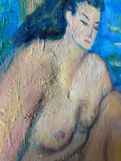 Tableau grande HST "Baigneuses" Marcelle GUETTA-FATTAL (1922-2009) Fauvisme