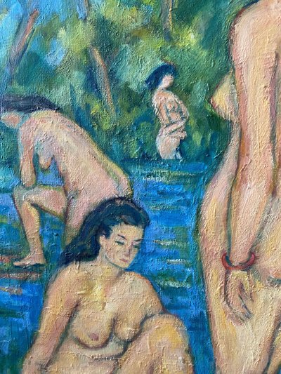 Tableau grande HST "Baigneuses" Marcelle GUETTA-FATTAL (1922-2009) Fauvisme