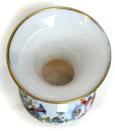 Pair of White Opaline Vases with Flower Decor