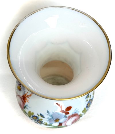 Pair of White Opaline Vases with Flower Decor