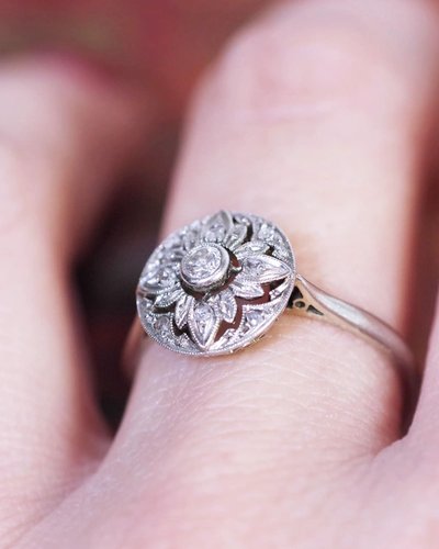 Art Deco Diamant Zielring in 18k Weißgold und Platin, Diamantring, Verlobung, Hochzeit