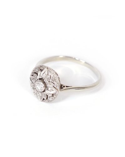 Art Deco Diamant Zielring in 18k Weißgold und Platin, Diamantring, Verlobung, Hochzeit