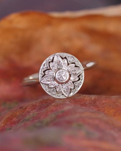 Art Deco Diamant Zielring in 18k Weißgold und Platin, Diamantring, Verlobung, Hochzeit
