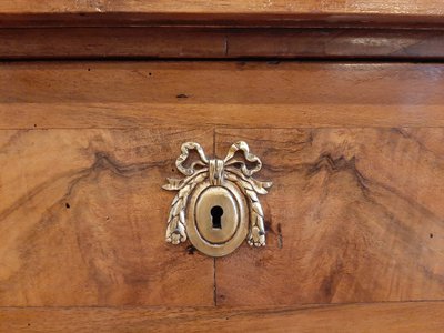 Très belle Commode Style Louis XVI en Ronce de Noyer et Merisier - Période fin XVIII ème