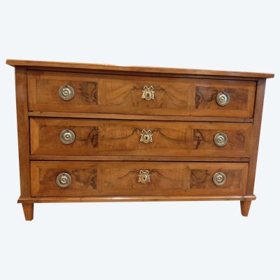 Très belle Commode Style Louis XVI en Ronce de Noyer et Merisier - Période fin XVIII ème