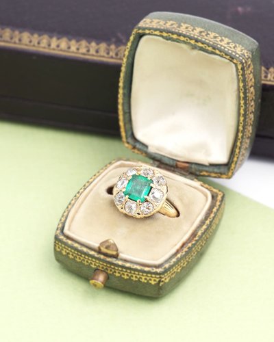 Bague émeraude De Colombie 0,81 Ct, Bague Belle Epoque, Bijou Ancien, Fiançailles