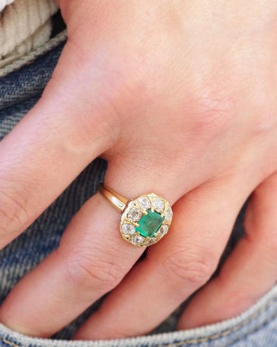Bague émeraude De Colombie 0,81 Ct, Bague Belle Epoque, Bijou Ancien, Fiançailles