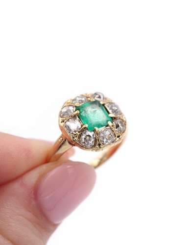 Bague émeraude De Colombie 0,81 Ct, Bague Belle Epoque, Bijou Ancien, Fiançailles