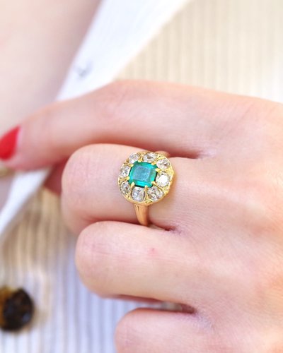 Bague émeraude De Colombie 0,81 Ct, Bague Belle Epoque, Bijou Ancien, Fiançailles