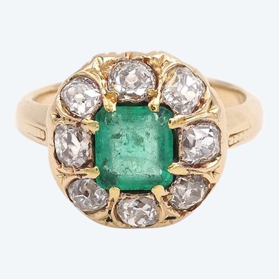 Bague émeraude De Colombie 0,81 Ct, Bague Belle Epoque, Bijou Ancien, Fiançailles
