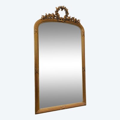 Grande specchio dorato in foglia d'oro Luigi XVI del XIX secolo - 77 cm X 145 cm