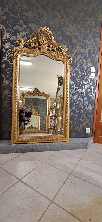 Miroir XIX à fronton 163 x 84/91