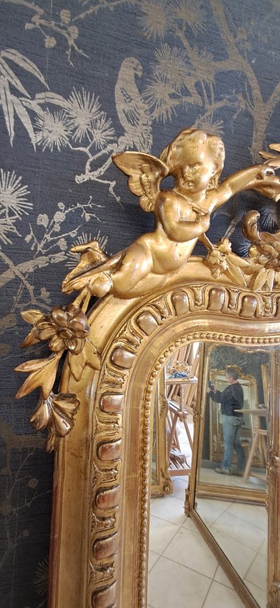 Miroir XIX à fronton 163 x 84/91