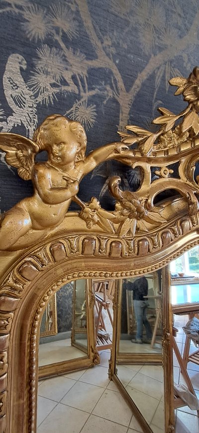 Miroir XIX à fronton 163 x 84/91