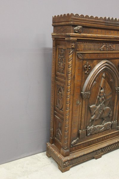 Bonnetière in rovere stile Enrico II con decoro Giovanna d'Arco, fine XIX secolo