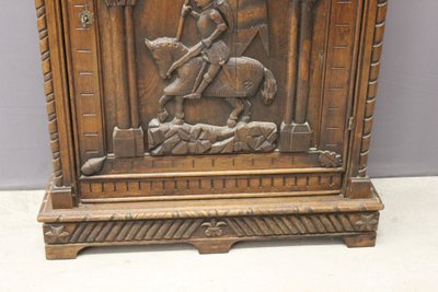 Bonnetière in rovere stile Enrico II con decoro Giovanna d'Arco, fine XIX secolo