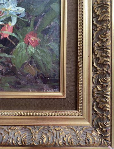 Tableau HSPanneau "Coin de jardin" par Ludovic REGNIER (1851-1930) élève Pils