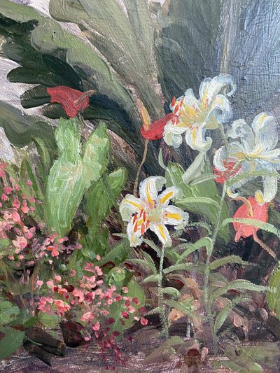 Tableau HSPanneau "Coin de jardin" par Ludovic REGNIER (1851-1930) élève Pils