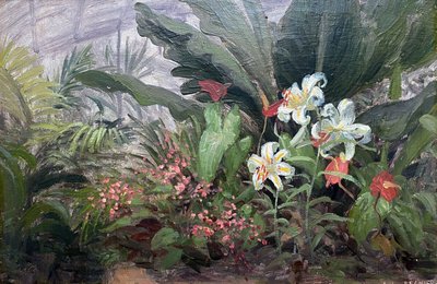 Tableau HSPanneau "Coin de jardin" par Ludovic REGNIER (1851-1930) élève Pils