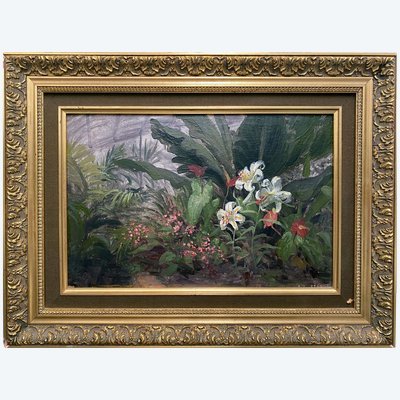 Tableau HSPanneau "Coin de jardin" par Ludovic REGNIER (1851-1930) élève Pils