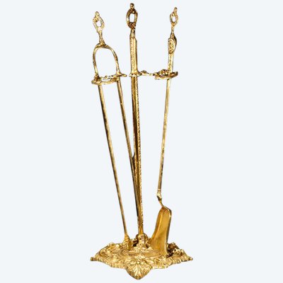 set per camino, pala e pinze in bronzo
