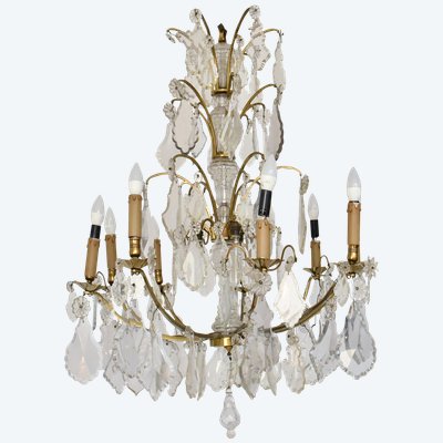Grande lampadario a 9 luci in stile Luigi XV in ormolu e a sospensione