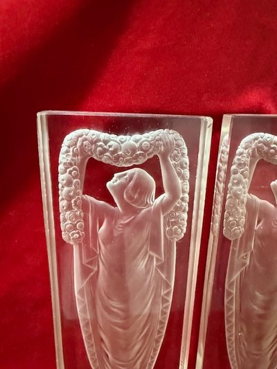 Paar Glasplatte Vincent Hettier Art Deco 1930