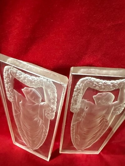 Paar Glasplatte Vincent Hettier Art Deco 1930