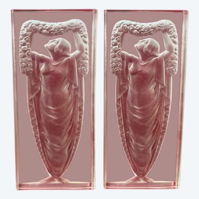 Paar Glasplatte Vincent Hettier Art Deco 1930