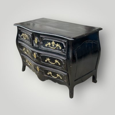 Commode Tombeau Rustique  Louis XV Laquée Noire D’époque XVIIIème 