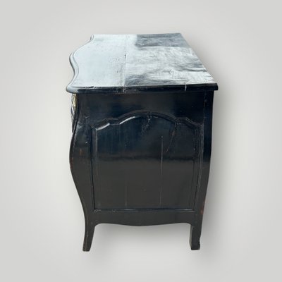 Commode Tombeau Rustique  Louis XV Laquée Noire D’époque XVIIIème 