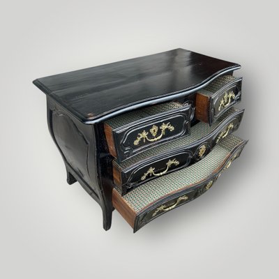 Commode Tombeau Rustique  Louis XV Laquée Noire D’époque XVIIIème 