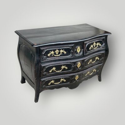 Commode Tombeau Rustique  Louis XV Laquée Noire D’époque XVIIIème 