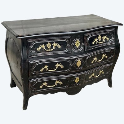 Commode Tombeau Rustique  Louis XV Laquée Noire D’époque XVIIIème 