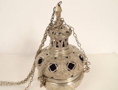 Encensoir Néogothique Argent Massif Minerve Chaînes Métal église XIXème