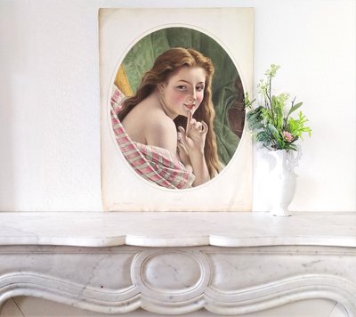  Antico acquerello litografico Ritratto di donna XIX secolo