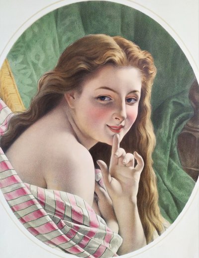  Antico acquerello litografico Ritratto di donna XIX secolo