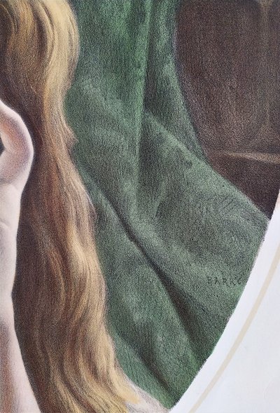  Antico acquerello litografico Ritratto di donna XIX secolo