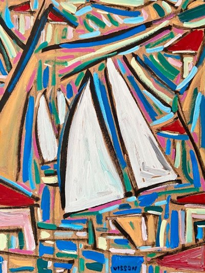 Philippe Visson (1942-2008), Gemälde Marine "passage De Voiliers".