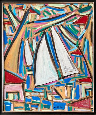 Philippe Visson (1942-2008), Gemälde Marine "passage De Voiliers".