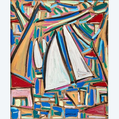 Philippe Visson (1942-2008), Gemälde Marine "passage De Voiliers".