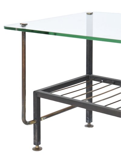 Table basse en métal et plateau verre dans le goût de Pierre Guariche