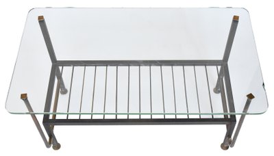 Table basse en métal et plateau verre dans le goût de Pierre Guariche