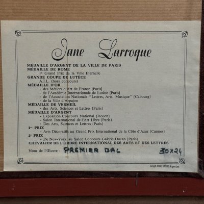 Olio su tavola Jane Larroque Premier Bal natura morta