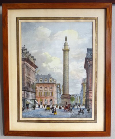 Les monuments de Paris : suite de 10 gravures colorisées d'époque Napoléon III - cadres en acajou