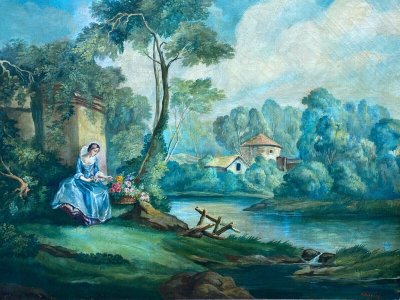Huile sur toile Herduwb Rendurg Rendurb romantique XIXe