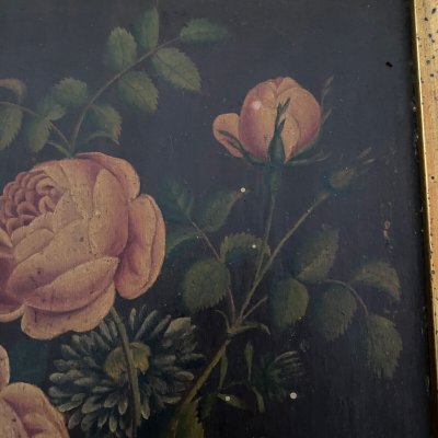 Coppia di nature morte in olio su tavola, fine XIX secolo, mazzi di fiori