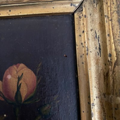 Coppia di nature morte in olio su tavola, fine XIX secolo, mazzi di fiori